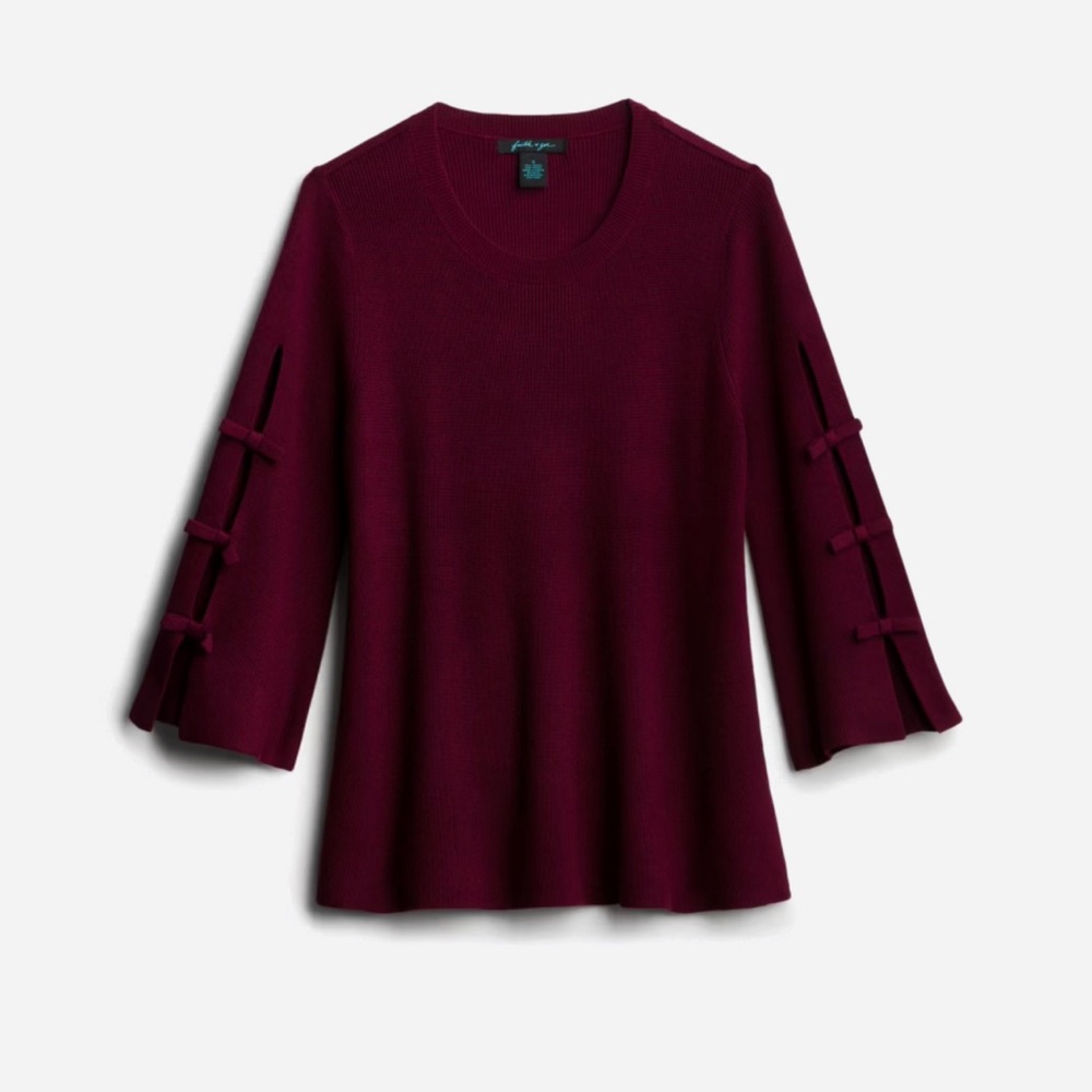 Faith & Zoe Burgundy Tizzy Bow Sleeve Crewneck Pullover